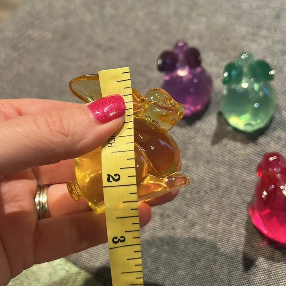 VTG Multi-Color See Through Transparent Hard Plastic Lot Of 4 Rabbits & Bunnies